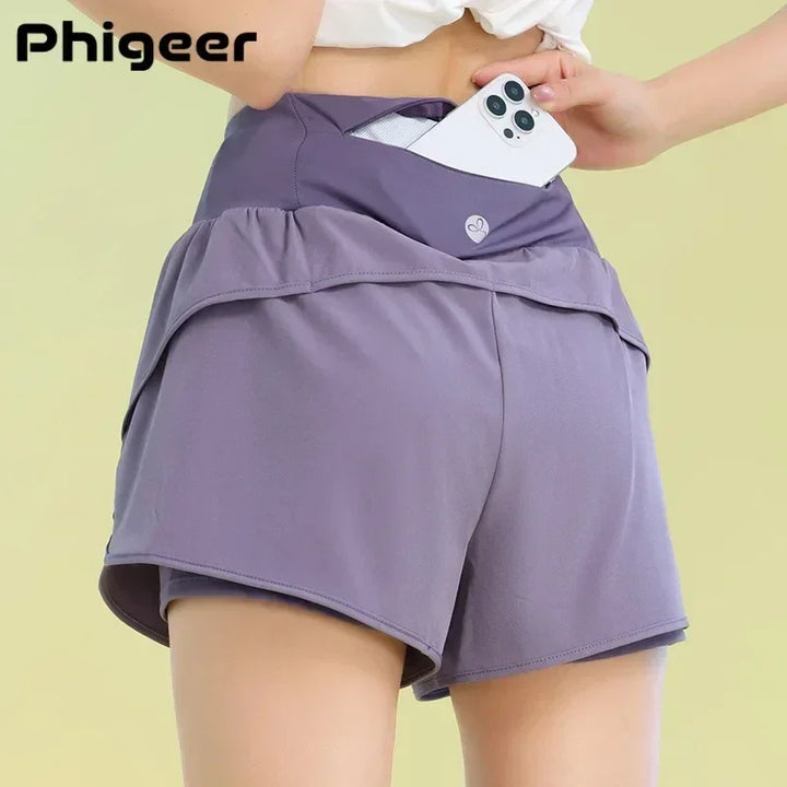 PHIGEER Women’s Yoga Gym Shorts with Pocket